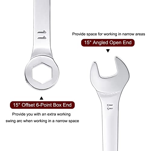 uxcell Thin Combination Wrench with Offset 6-Point End and Angled Open End, Metric Mirror-Chrome Plated High Carbon Steel, for Household Repairs, 11mm - size: 11mm