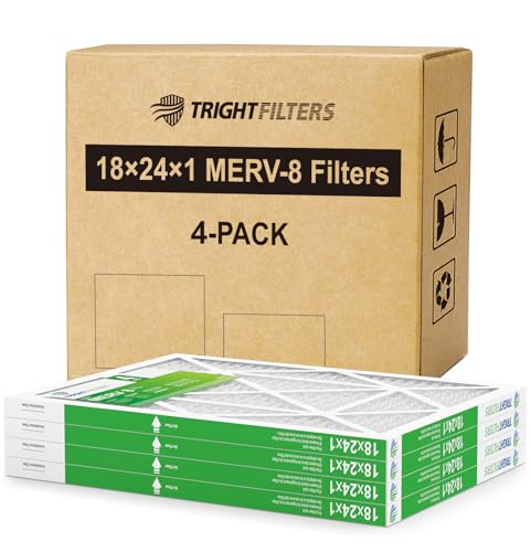 TRIGHTFILTERS 18x24x1 Air Filter 4 Pack, MERV 8 Pleated HVAC Furnace Filter - size: 18x24x1