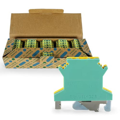 50PCS USLKG2.5 Wire Terminal Block - DIN Rail Ground Terminals for 12-22 AWG Electrical Cabinets Distribution Box, Solar Power System, PLC Industrial Control Automation Panel DIY CNC RV - color: 50pcs Green
