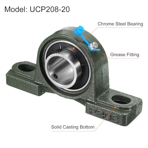 uxcell 2pcs UCP206-20 Pillow Block Bearings 1-1/4 inch Bore Self Alignment, Solid Cast Iron Base Mounted Chrome Steel Bearings - size: UCP206-20