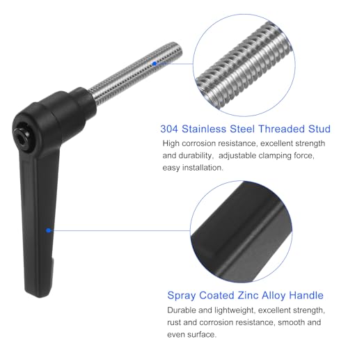 uxcell 4pcs Clamping Lever Handles, M6 x 40mm 304 Stainless Steel Threaded Male Stud, Adjustable Handles Locking Quick Release Ratchet Push Button Bolt Knobs, Black - size: M6 x 40mm