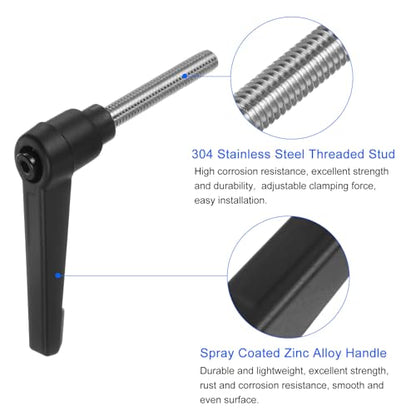 uxcell 4pcs Clamping Lever Handles, M6 x 40mm 304 Stainless Steel Threaded Male Stud, Adjustable Handles Locking Quick Release Ratchet Push Button Bolt Knobs, Black - size: M6 x 40mm