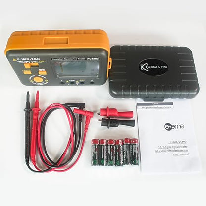 VC60B Digital Insulation Resistance Tester, Electrical Megaohm Meter with 250V/500V/1000V Test Voltage Testing Insulation Resistance IR 0.1MΩ~2GΩ, Multimeter Measure AC Voltage