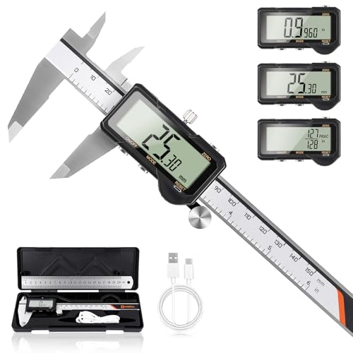 HARDELL Digital Caliper 6 Inch, Rechargeable Calipers, One-Key Reset