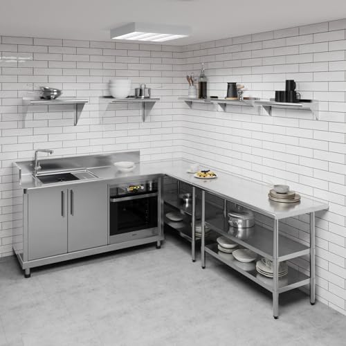 AmGood 8 in. Deep x 24 in. Wide Stainless Steel Wall Mount Shelf with Backsplash - Laundry, Coffee Station & Garage Storage | NSF 18-Gauge 430, Holds 165 lbs | Bullnose Edge, Brackets Included - size: 8 in. x 24 in.