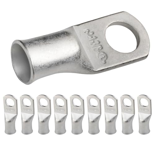 SELTERM 10pcs 1 AWG-3/8" Stud Marine Grade Tinned Copper Wire Battery Lugs - color: Tinned Copper Lugs, size: 1 Awg - 3/8" (M10) Ring