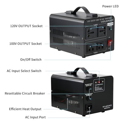 1000W US 120V to 100V JP Japan Voltage Converter Step Down/Up Transformer