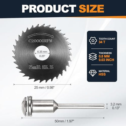 Cutting Wheel Set 2Pcs 0.98" 25mm Diameter HSS Circular Saw Blades - color: Black, size: 0.98"(25mm) Diameter, 0.13"(3.2mm) Round Shank