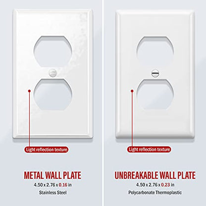 ENERLITES Duplex Receptacle Outlet Metal Wall Plate, 1-Gang, White Gloss - color: White Gloss, size: Standard Size