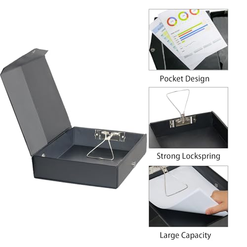 6 Pack Foldable Plastic Box Files A4 with Metal Clip（Black） - color: black, size: with clip