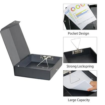6 Pack Foldable Plastic Box Files A4 with Metal Clip（Black） - color: black, size: with clip