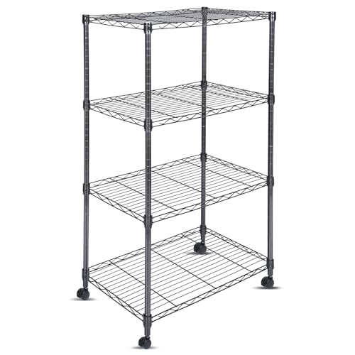Whitmor 4 Tier Shelving Unit, Adjustable Storage Shelves with Wheels, Wire Shelving, 200 lbs Capacity per Shelf, Max 800 lbs Total for Laundry, Kitchen, Garage, 24" L x 14" W x 47" H, Black - color: Black, size: 4-TIER, 24"L x 14"W x 47"H (With Wheels)