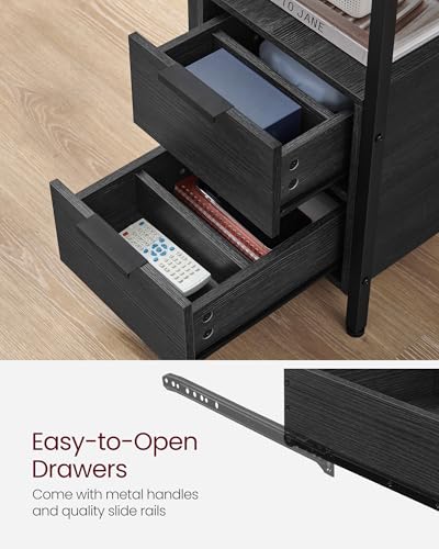 VASAGLE Side End Table with Charging Station, Slim Nightstand with Storage - color: Charcoal Gray + Ink Black, size: 23.6"D x 11.8"W