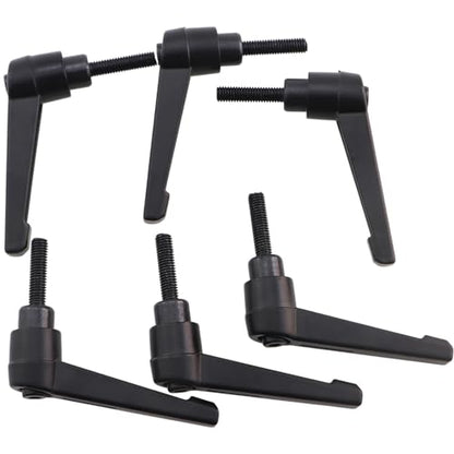 6PCS M5x20x20mm Adjustable Handle Clamping Lever Handles Black Oxidized Carbon Steel Threaded Male Studs Quick Release Ratchet Bolt Knobs for Component Fixing