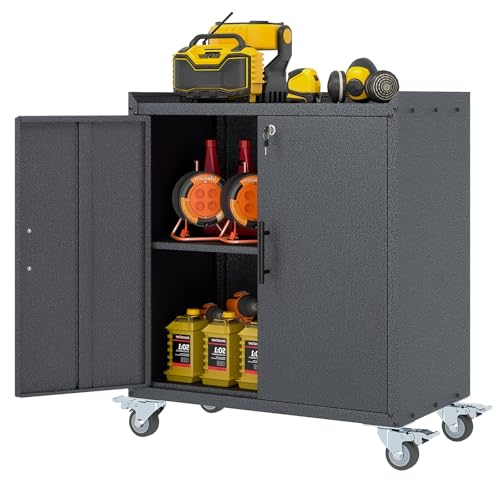 35.6" Rolling Metal Garage Storage Cabinet with Wheels & Lock, Black Gray - color: Black Gray, size: 18"D x 30"W x 35.6"H