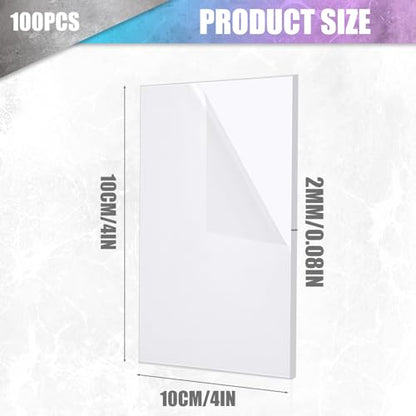 Pangda 100 Pcs 3.94x3.94'' Clear Acrylic Sheets Square Board, 0.08'' Thick - size: 0.08'' Thick