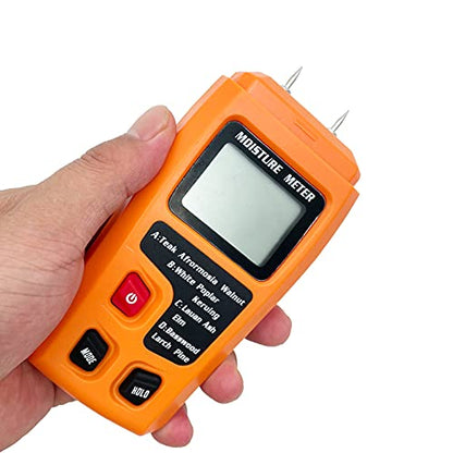 Digital Wood Moisture Meter Wood Humidity Tester Hygrometer Timber Damp Detector Large LCD Display (Orange) - color: Orange