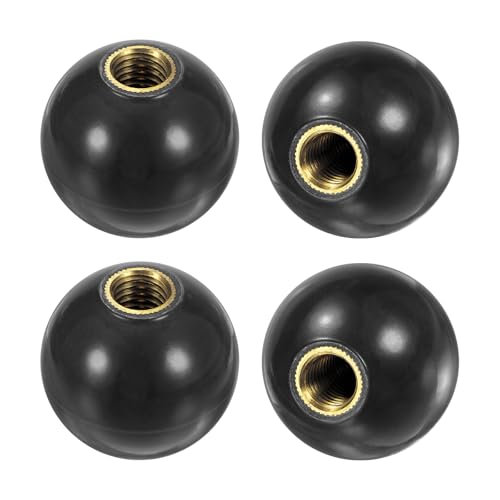 M METERXITY 4-Pack Threaded Ball Knobs, M12 Female Thread 40mm Dia. Thermoset Ball Knob for Lathe/Machine/Lawn Mowers, Round Phenolic Brass Insert Lever Handle [Black] - color: Black, size: M12x40mm