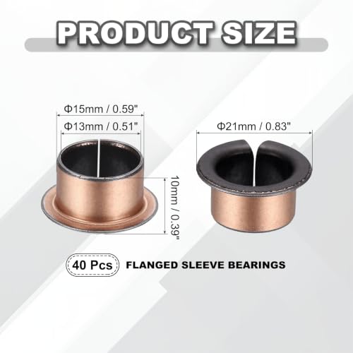 uxcell 40Pcs Flanged Sleeve Bearing, 13mm Bore x 15mm OD x 10mm Length - size: 13×15×10mm