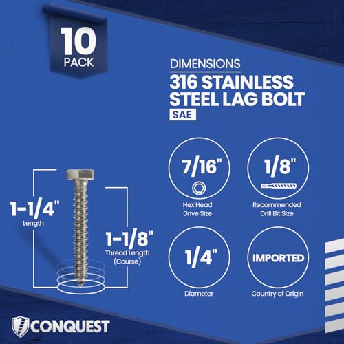 Conquest Lag Bolts 1/4" x 1-1/4" - size: 1/4"-10 x 1-1/4"