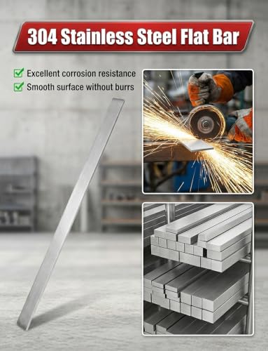 4pcs Cutable 304 Stainless Steel Flat Bar 1/8" Thickness,16" Length, 1" Width Metal Bar, Rectangular Brushed Finishing Trim Strips Sheet for DIY Craft Making - size: 16 x 1 x 1/8 Inch