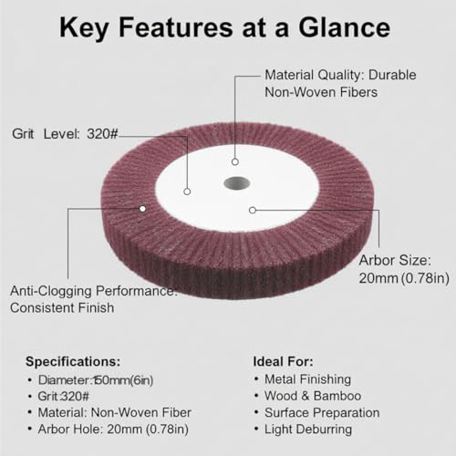 2 Pcs 6'' Non-Woven Polishing Wheels 4/5" Arbor 320 Grit - style: 2pc 6''x1'' Red
