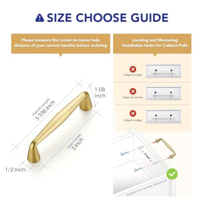 Ravinte Brushed Gold Cabinet Handles Solid Handles,3 Inch,5 Pack - color: Brushed Gold, size: 3 Inches Hole Center