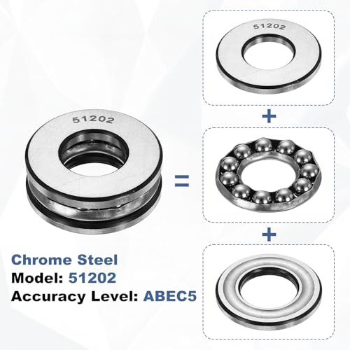 uxcell 2Pcs Thrust Ball Bearings, 15mm Bore 32mm OD 12mm Thick 51202 ABEC5 - size: 51202 15mm x 32mm x 12mm