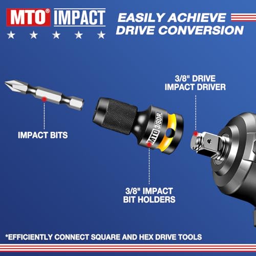 MTO 3/8-Inch Square Drive to 1/4-Inch Hex Socket Adapter, 2PCS Quick Release Impact Bit Holder, for Impact Wrench Ratchet, CR-MO - size: 3/8" Drive