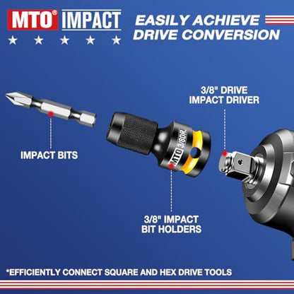 MTO 3/8-Inch Square Drive to 1/4-Inch Hex Socket Adapter, 2PCS Quick Release Impact Bit Holder, for Impact Wrench Ratchet, CR-MO - size: 3/8" Drive
