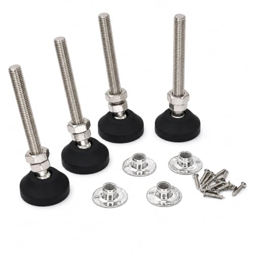 M10 Adjustable Leveling Feet, 4 Pack, 20° Swivel Base with T-Nuts - size: M10 | 4.1" Height | 1.54" Base | 132 lbs/Leg