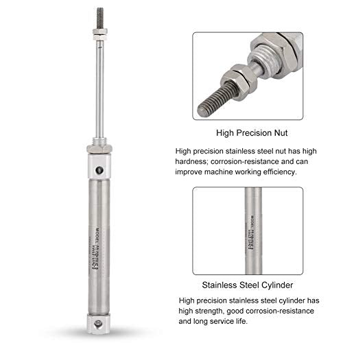 Oumefar 45mm Stroke Pneumatic Cylinder Piston Double-Acting Air Cylinder Single Threaded Rod M4*0.7 Stainless Steel Cylinder with Matching Nuts