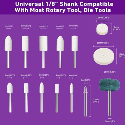 120 PCS Polishing Kit for Dremel, Abrasive Buffing Wheels for Rotary Tool Accessories with 1/8 Inch Shank, Polishing Bits for Metal Wood Watch Jewelry Brass - style: Polishing Kit