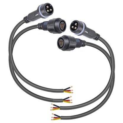 Waterproof Connectors 3 Wire, 12AWG Male Female Plug LED Connector with 3Pin, IP68 25CM Extension Cable for Car, Truck, Boat, LED Strip Lights, (2Pairs) - size: 12AWG 3Pin waterproof connector