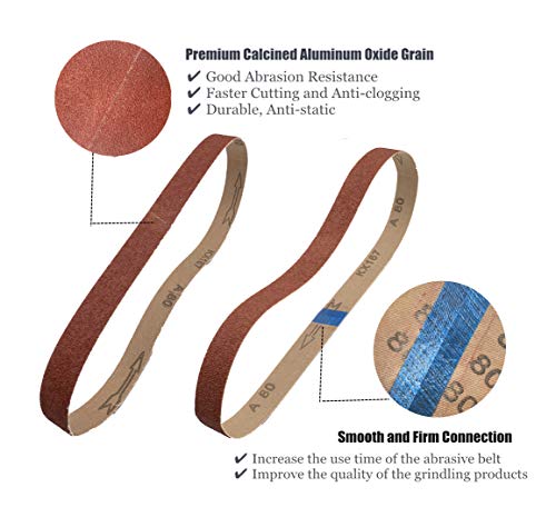 24 PCS 1/2 x 18 Inch Sanding Belts - 60 Grit 1/2x18 Aluminum Oxide Sanding Belts for Mini Belt Sander,Premium 1/2''x18'' Belt Sander Sandpaper – 24 Pack,60 Grit - size: 60 Grit