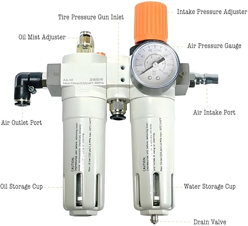 1/2" NPT Tire Changer, Water Oil Separator, Inline Pressure Regulator with Pressure Gauge for Tire Changer, Max. 145psi, with Connectors & Mounting Accessories