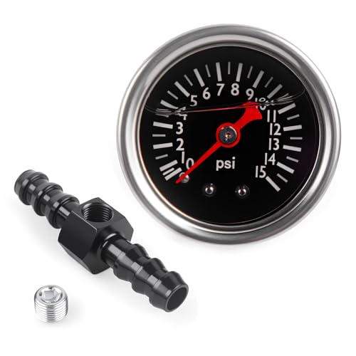 Universal 0-15psi Fuel Pressure Gauge 1/8" NPT Oil Press Gauge with 3/8" Barb Inline Fuel Pressure Gauge Fitting Adapter - size: 0-15Psi