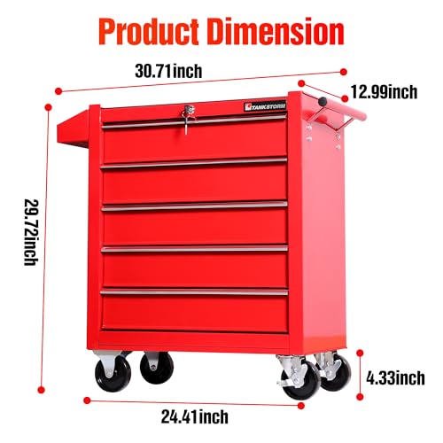 Tool Chest Heavy Duty Cart Steel Rolling Tool Box 5 Drawer Cart (TZ35 Red) - color: Red