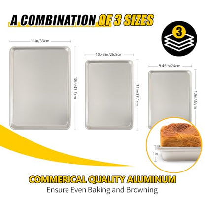 Baking Sheet Pan Set of 3, Commercial Quality Aluminum Cookie Sheets for Oven, Umite Chef Warp Resistant Baker's Half/Quarter/Jelly Roll Pans, Thick Cookie Tray Pans for Baking, Roasting - size: 13x9in 15x10in 18x13in