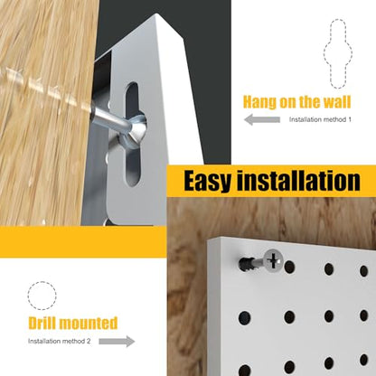 Spampur Peg Board, 8 Pack Metal Pegboard Panels with 50 Hooks - color: White, size: 16x12"- 8 Pcs