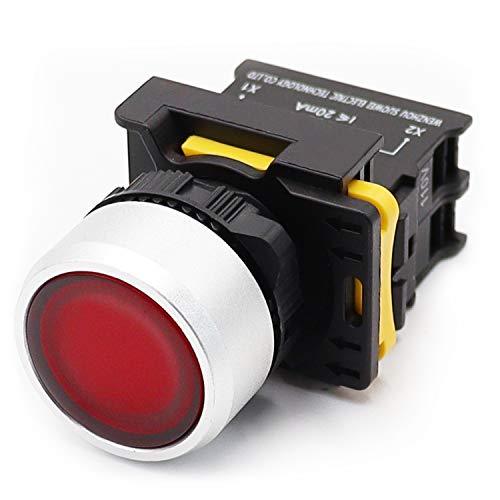 mxuteuk Red LED Light Voltage 110V-220V 22mm 1NC Waterproof IP65 SPST Momentary Push Button Switch 10A 600V LA155-A1-01D-R - color: Red 1NC