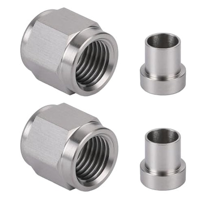 4AN Hardline Stainless Steel Tube Nut and Sleeve Fitting for 1/4" OD Tubing, 2 Sets - size: 4AN-1/4", 2 Sets
