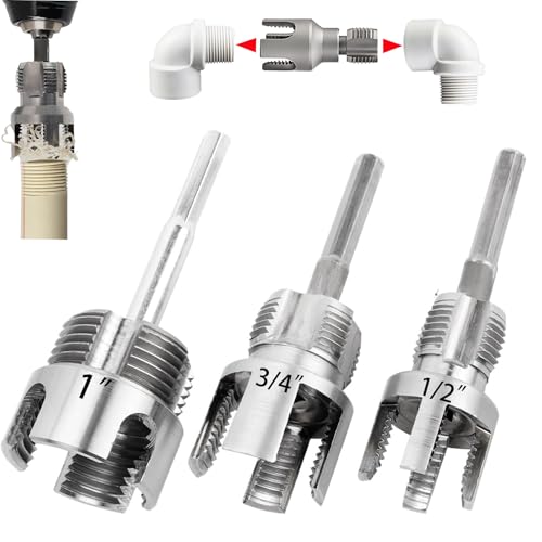 PVC Pipe Threader Kit, 3 Piece Set, 1/2", 3/4", 1" NPT, Internal and External Threading, Compatible with Electric Drill for PVC, PPR, MPP Pipes (1/2in+3/in+ 1in) - color: 1/2in+3/4in+1in