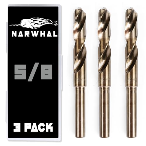 Narwhal 5/8" Drill Bits for Metal (M35 Cobalt - 3 Pack) 6 Inch Length & 135 Degree Split Point for Drilling Into Metal, Hardened & Stainless Steel, Cast Iron, & More! - size: 5/8 in