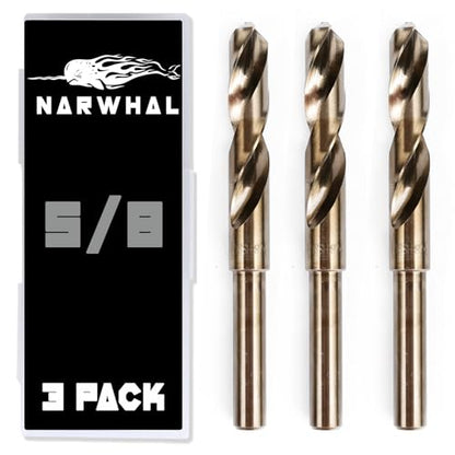 Narwhal 5/8" Drill Bits for Metal (M35 Cobalt - 3 Pack) 6 Inch Length & 135 Degree Split Point for Drilling Into Metal, Hardened & Stainless Steel, Cast Iron, & More! - size: 5/8 in