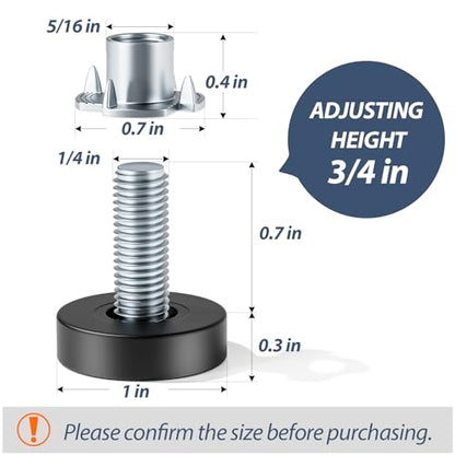 MROCO Furniture Leveling Feet 1/4"-20 UNC with T-Nuts, 24 Pack - size: 1/4"-20 / 24 Pack