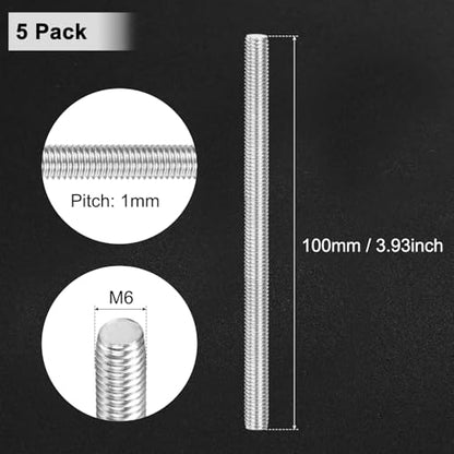 M METERXITY 5Pcs Fully Threaded Rod M6x100mm Right Hand Thread Bar Studs - size: M6x100mm