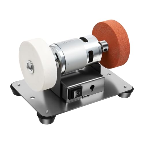 Mini Belt Sander, 7 Speed Adjustable Electric Benchtop Sander Knife Making Supplies with Two 2.75-Inch Grinding Wheels Knife Sharpener Electric for Woodworking Metal Working DIY