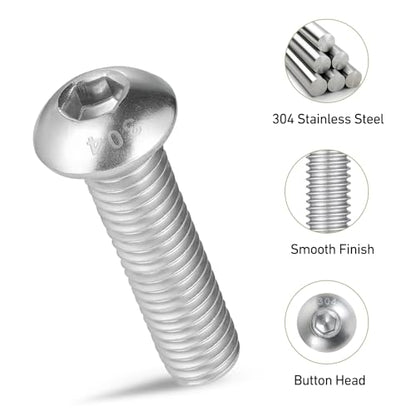 520PCS M4 Bolt Assortment Kit, Hex Socket Button Head Screws Nuts Bolts Washer Assortment Kit 304 Stainless Steel M4 x 6/8/10/12/16/20/25mm - size: M4 520PCS Button SS