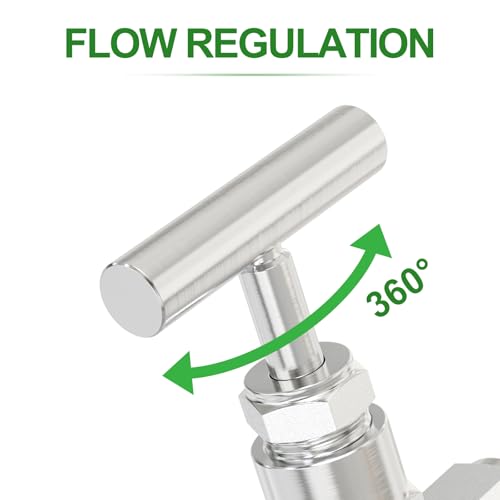 TAISHER 1PCS 304 Stainless Steel High Pressure Straight Needle Valve 1/8" Tube OD x 1/8" Tube OD For Flow Control Water Gas Oil - size: 1/8" OD
